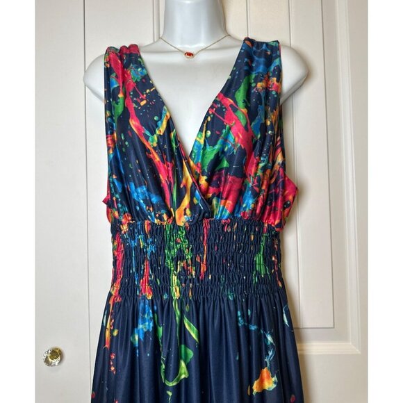TianmeiHeyi Colorful Abstract Print Maxi Dress With V-Neck & Smocked Waist, 4XL - Picture 3 of 10